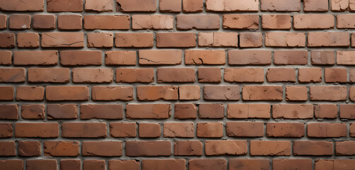 Fototapeta premium Reddish-Brown Brick Wall with Uniform Mortar Lines in a Staggered Pattern, Common Construction Method for Stability and Strength