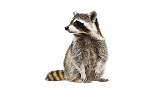 Raccoon sitting calmly with a curious expression