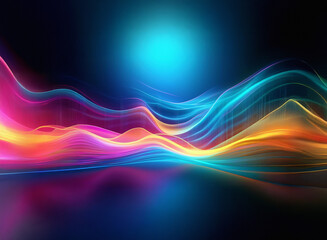 Obraz premium Abstract waves of vibrant colors flow across a dark background, creating a dynamic and modern design. The smooth, flowing lines illuminate the scene, offering a visually appealing backdrop.