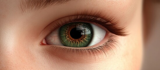 Naklejka premium Close-up of a vibrant green and brown human eye with intricate patterns, showcasing focus and clarity in a soft, natural light setting.