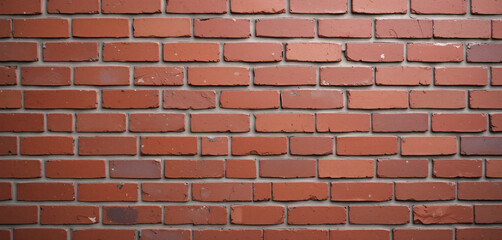 Obraz premium Red Brick Wall with Horizontal Pattern and Gray Mortar, Well-Constructed and Uniformly Spaced Bricks for Urban Architecture