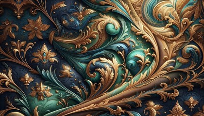 Luxurious Ornate Swirl Pattern Baroque and Rococo Inspired Digital Art