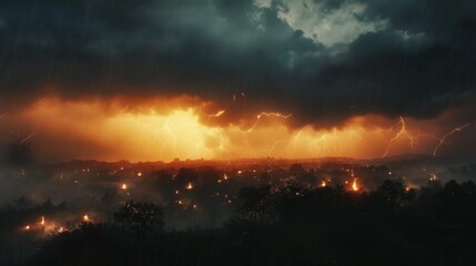 Fototapeta premium Severe thunderstorm with lightning strikes