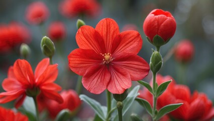 Vibrant red flower in full bloom surrounded by lush green foliage symbolizing beauty and nature's brilliance.