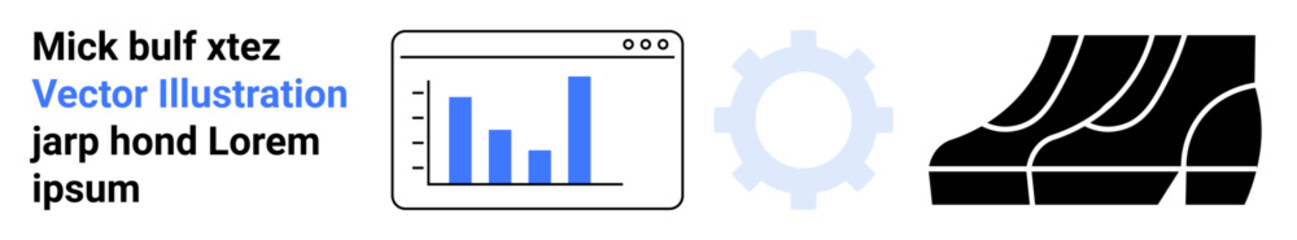 Bar graph in browser window, gear, and rising stacks symbolize progress, innovation, and growth. Ideal for business strategy, technology, financial services, teamwork productivity innovation flat