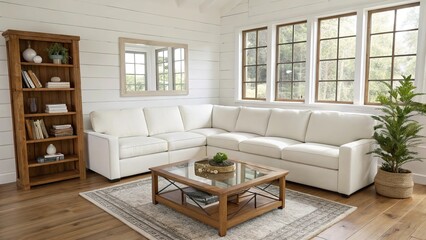Obraz premium Stylish and Cozy Living Room with Natural Light and Rustic Elements