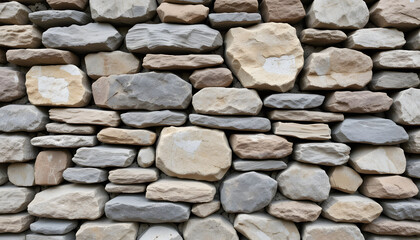 Close-Up View of Stacked Rectangular and Irregular Shaped Stones with Rough Texture on Stone Wall, Visually Interesting Pattern