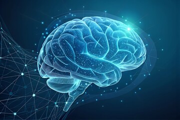 Futuristic Digital Brain with Neural Connections - Glowing digital brain with interconnected neural pathways, symbolizing artificial intelligence, deep learning, and futuristic neuroscience technology