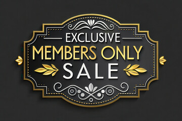 Text sale promotion 3D, Exclusive members only sale sign with elegant design and gold accents