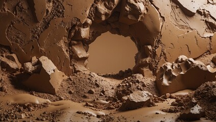 Brown Mortar Cement Surface Texture with Rock Fragment Details in Industrial Background Displaying Natural Earth Tones and Depth