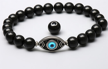 Obraz premium Elegant black pearl necklace with shiny black beads isolated on white background, showcasing luxury and beauty in fashion jewelry