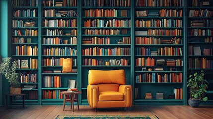 Bookshelf Backgrounds Featuring Rows of Books, Cozy Reading Nooks, and Knowledge-Filled Shelves, Ideal for Bookstores, Library Marketing, and Literature-Themed Designs in Educational Visuals