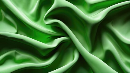 Fototapeta premium Vibrant green fabric with elegant folds and shadows, creating a soft, fluid texture that reflects light and depth in an abstract pattern.