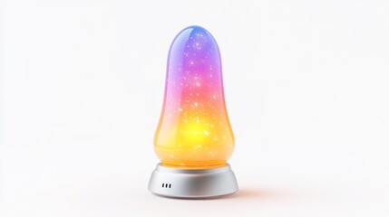 Glowing and vibrant lava lamp with purple pink and yellow gradient against a white background. Generative AI