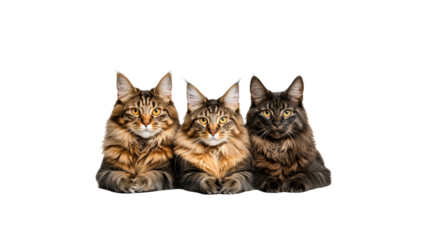 Three majestic cats resting together