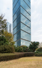 city park with modern building background in shanghai