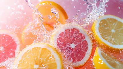 Refreshing Citrus Fruits Splashing in Water Lemons Grapefruits and Oranges