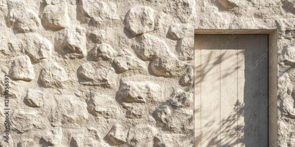 Aufkleber textured roughcast wall in soft beige hues, featuring irregular stone patterns and a minimalistic li