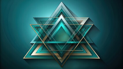 Obraz premium Geometric triangles intersecting with a dark teal background, creating a sense of dynamic energy and tension