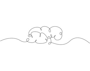 Continuous line drawing of cloud. Single line illustration of cloudy sky. Climate, weather concept. Editable outline