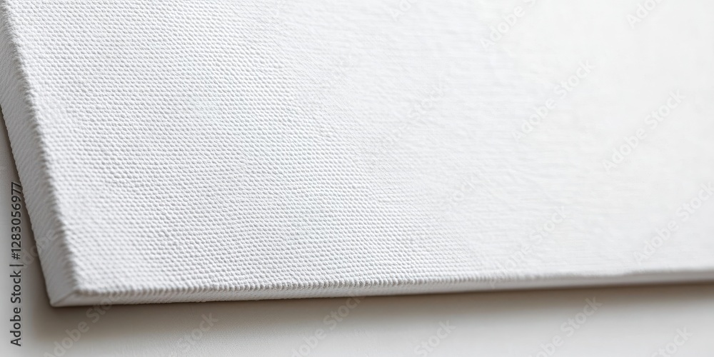 Aufkleber Closeup of textured white canvas angled against neutral backdrop with soft lighting highlighting the surface and edges for artistic use
