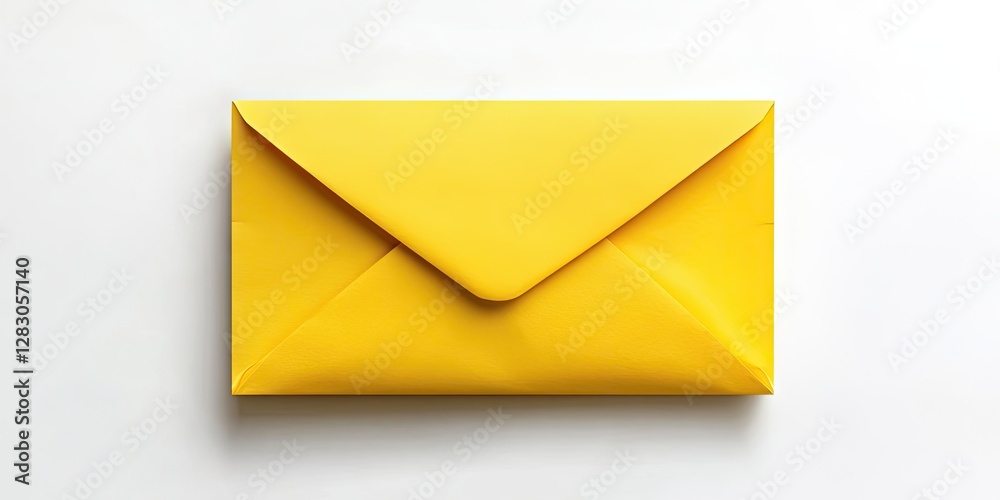 Poster vibrant yellow envelope centered on a minimalist white background showcasing contrasting colors for 