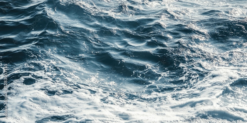 Aufkleber dynamic ocean wave textures in hues of deep blue and turquoise, featuring frothy white sea foam acro