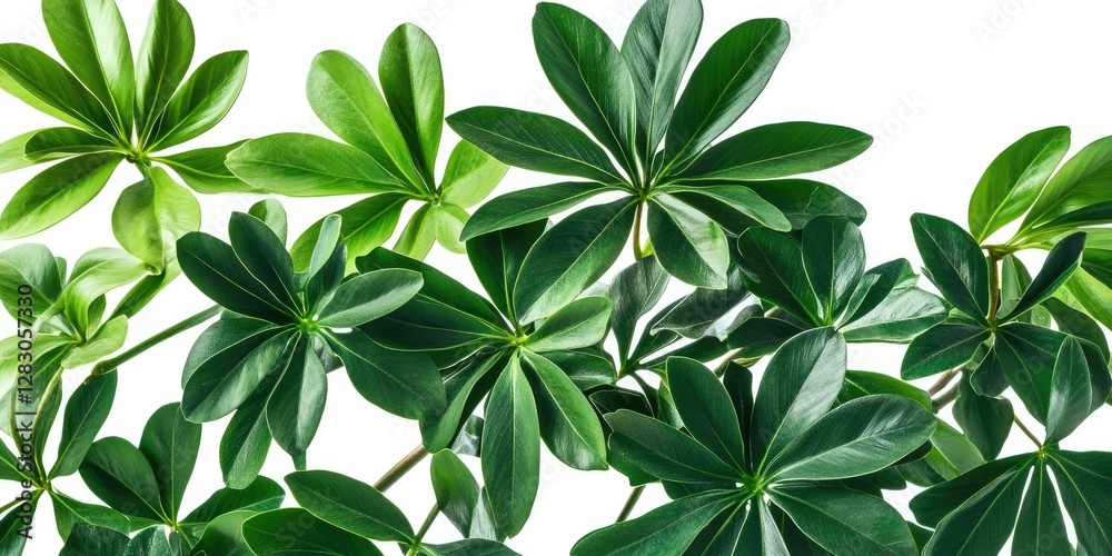 Fototapete lush green leaves arranged in overlapping layers with varying shades of green against a bright white