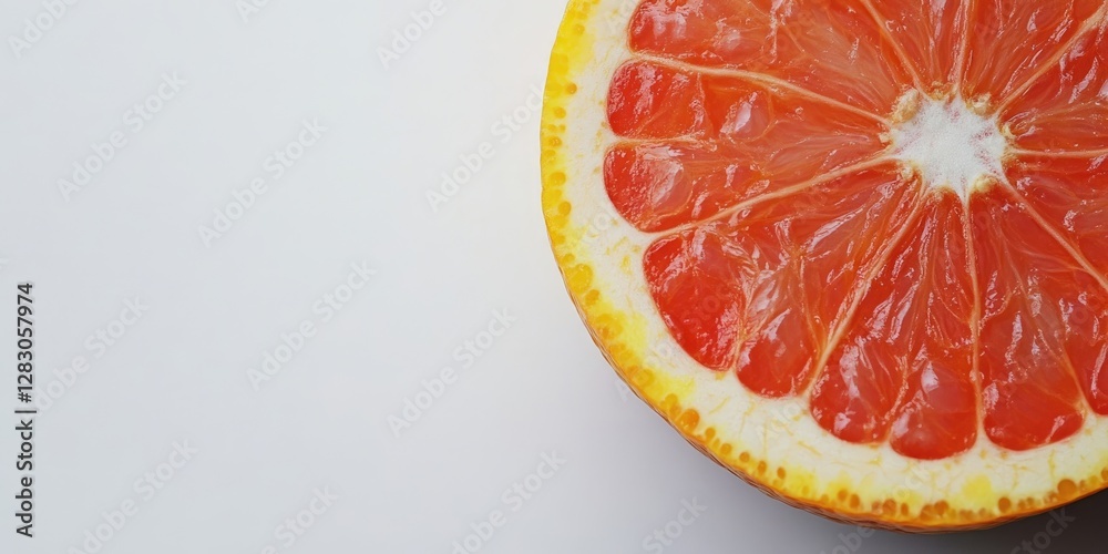 Aufkleber red grapefruit half with vibrant red flesh and yellow skin positioned on the right side against a cl