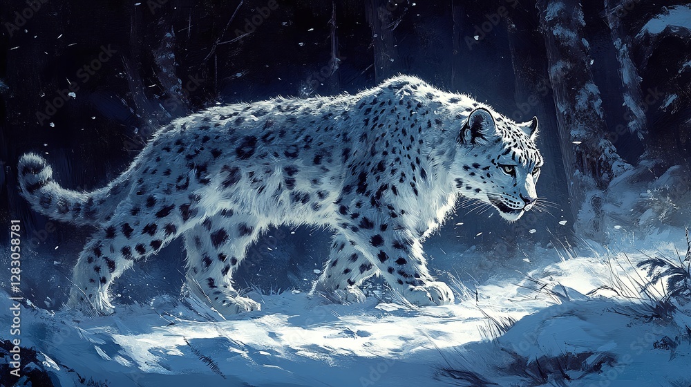 Canvas Prints snow leopard resting in a high altitude snowy landscape with its powerful predator eyes and thick fu