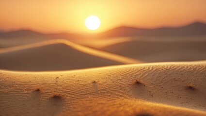 Golden desert landscape at sunset with soft blurred background, creating a warm and tranquil atmosphere for web design and wallpapers.