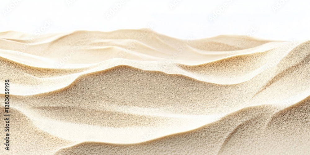 Aufkleber Sand dunes with soft golden texture undulating across a white background, featuring smooth curves and gentle shadows creating depth and dimension.