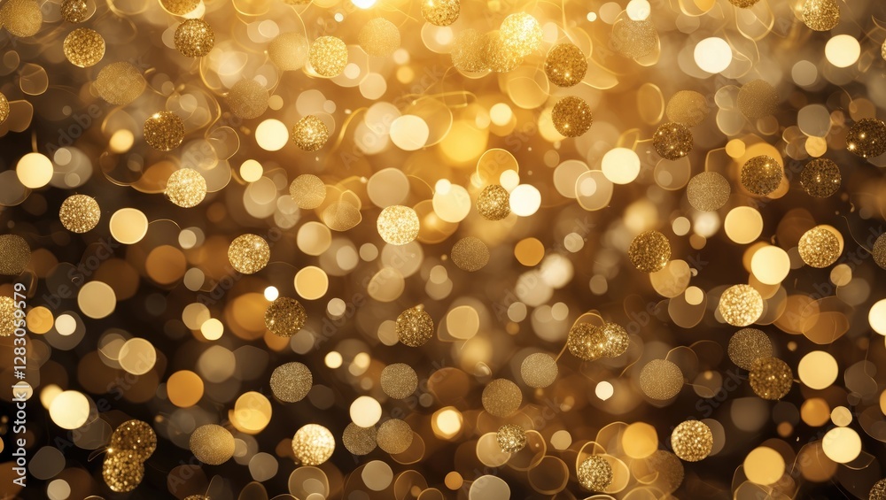 Poster glittering golden bokeh background with soft light orbs creating an elegant abstract texture for fes
