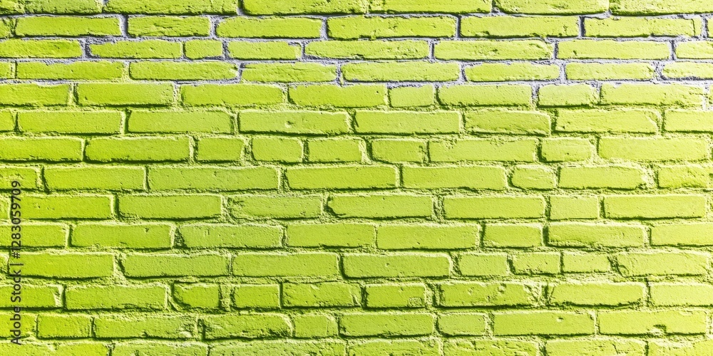 Fototapete vibrant lime green textured brick wall with uniform rectangular bricks arranged horizontally creatin