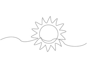 Continuous line drawing of sun. Single line illustration of sun shine. Summer, weather concept. Editable outline