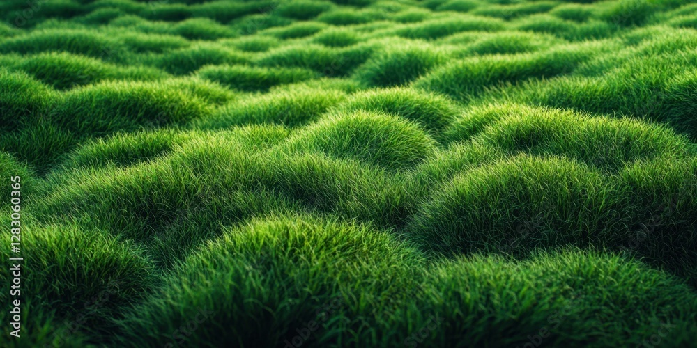 Aufkleber Vibrant green fluffy couch grass blankets a field with soft inviting mounds creating a lush textured landscape under natural sunlight