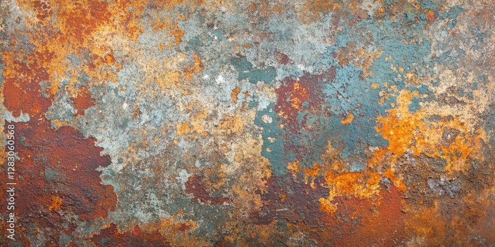 Poster rusty multicolored abstract backdrop featuring vibrant orange blue and brown hues with a textured me