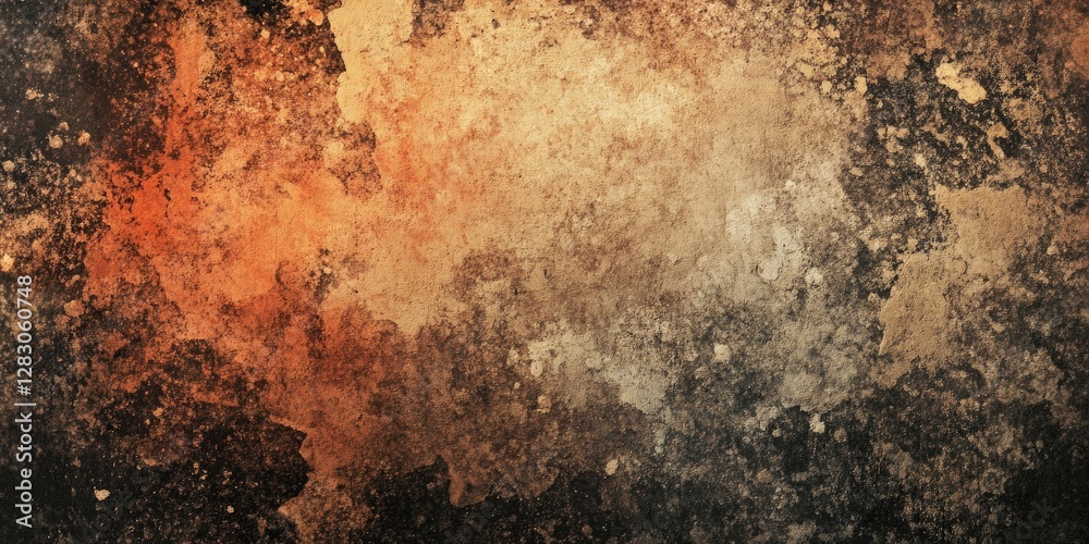 Poster textured abstract background with warm earth tones of orange, brown, and beige blending into a dark 
