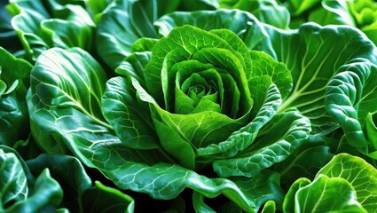 Fototapeta premium Lush green leaf lettuce in close-up, showcasing texture and vibrant color, perfect for culinary and dietary themes in illustrations.
