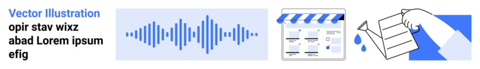 Audio waveform, film clapperboard, and hand sketching. Ideal for multimedia projects, audio editing, film production, creative processes, content creation, infographic designs tutorial videos