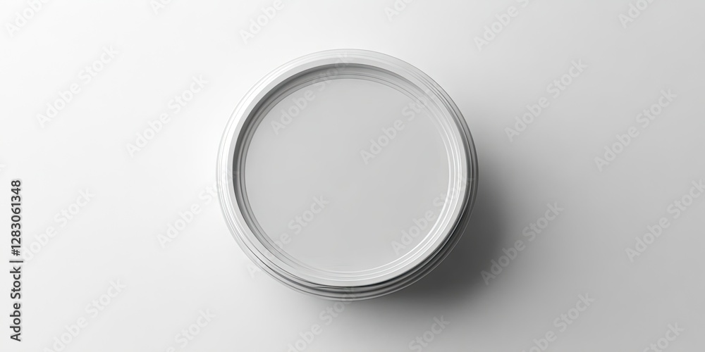 Aufkleber minimalist white circular plate against a bright white background casting a soft shadow, emphasizing