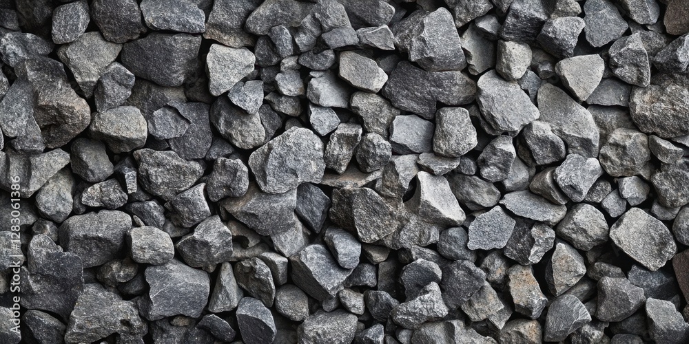 Poster textured grey masonry gravel in varying stone shapes and sizes, closely packed together, creating a 