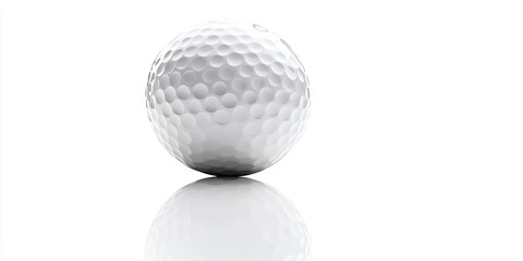 Golf ball with textured surface reflecting on smooth white background positioned centrally with ample copy space to enhance visual appeal