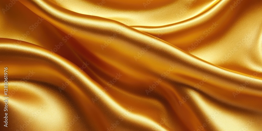 Poster golden silk fabric draping gracefully with soft, smooth texture highlighting rich, warm gold tones a