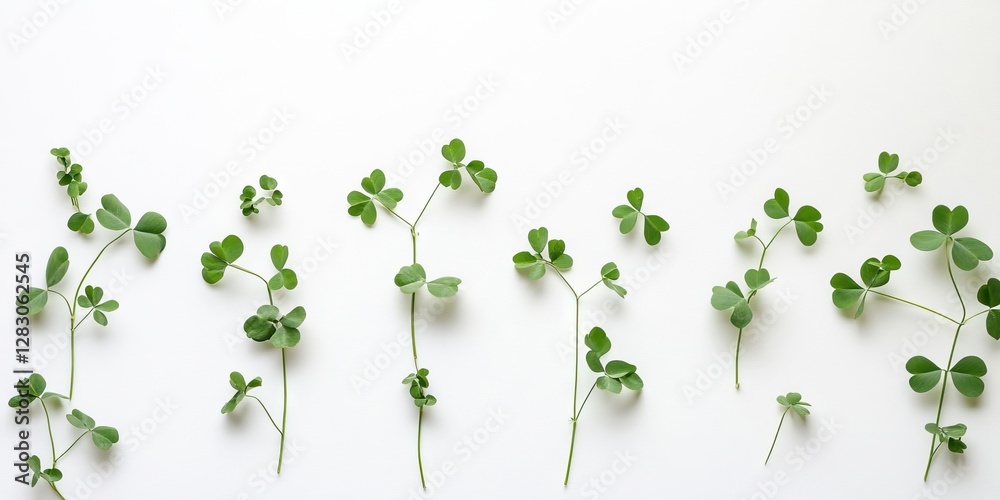 Leinwandbilder elegant arrangement of varying sizes of green clover leaves on a minimalist white background creatin