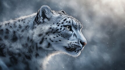 Obraz premium endangered snow leopard in a winter wildlife setting a strong and stealthy carnivore roaming the cold mountains with thick natural fur and keen hunting skills
