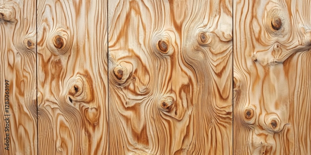 Poster abstract plywood texture featuring warm brown tones with swirling grain patterns and natural knots, 