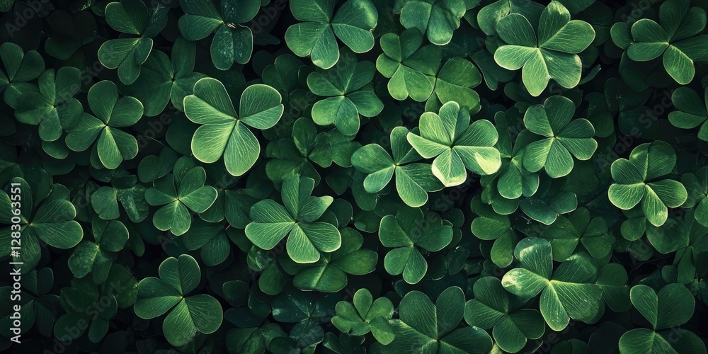 Fototapete vibrant lush green clover leaves fill the frame with varying shades, creating a dense and harmonious