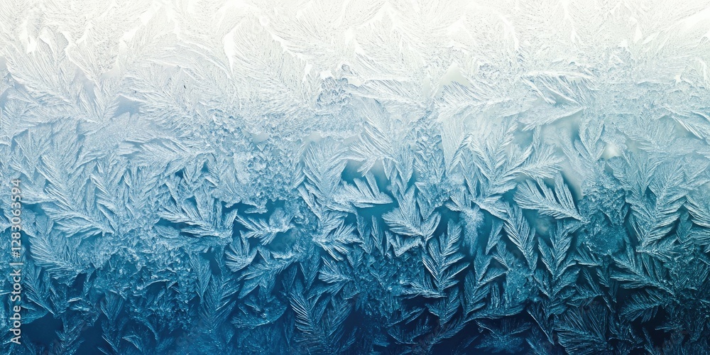 Aufkleber Frosty blue and white ice pattern with intricate leaf-like designs creating a gradient effect from top to bottom in a serene winter mood
