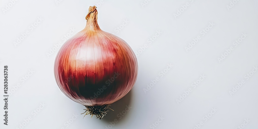 Poster red onion on a clean white background highlighting its smooth texture and vibrant color positioned c